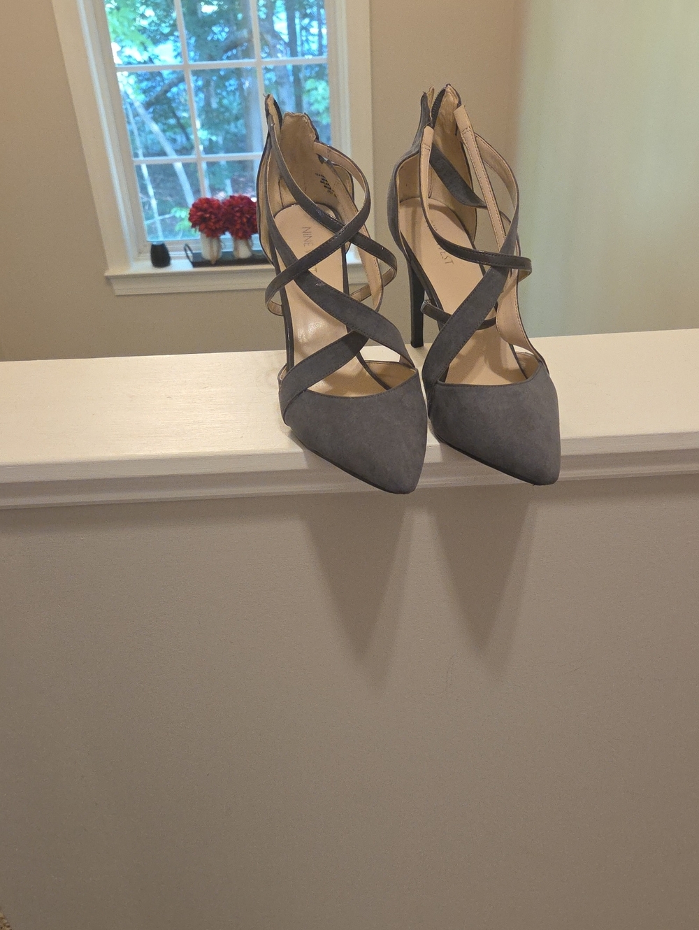 Classic Women's Gray Suede Strappy Pointed-Toe Heels